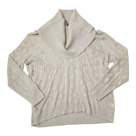 NWT Cowl Neck Open Knit Pointelle Sweater Womens 2X Cream Gold Long Sleeve Apt. - Picture 1 of 7
